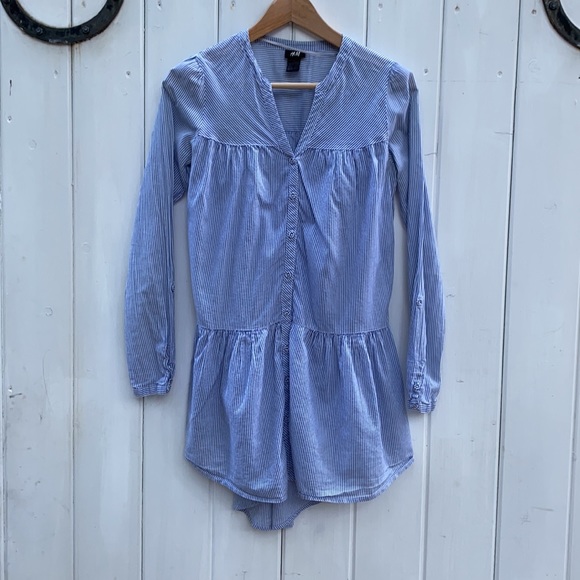 H&M Tops - H&M Blue Striped Button Down Top High Low Hem